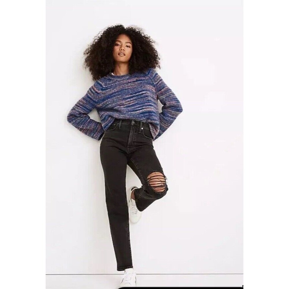 Madewell Women’s The Mid-rise Perfect Vintage Straight Jean Black Distressed 30